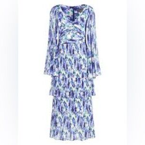 Theia Gemma Pleated Midi Dress watercolor Wedding Guest Party Spring Summer Sz 4